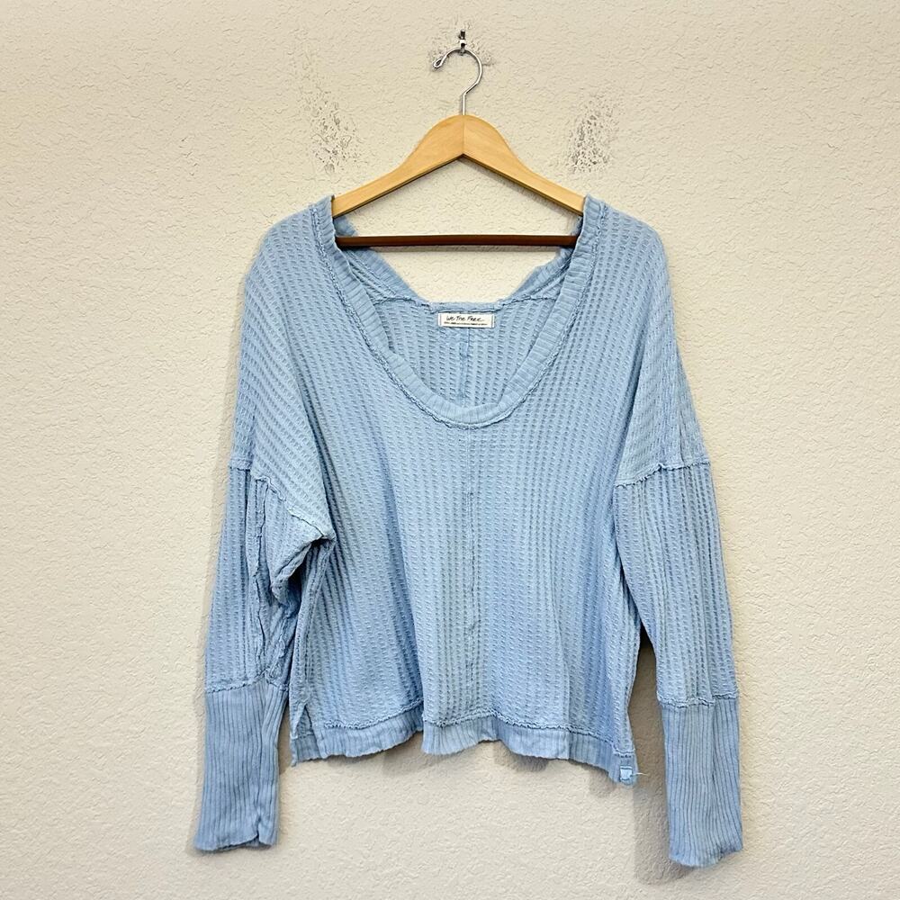WE THE FREE New Magic Thermal Top Sky Blue Waffle Knit Cotton Cozy